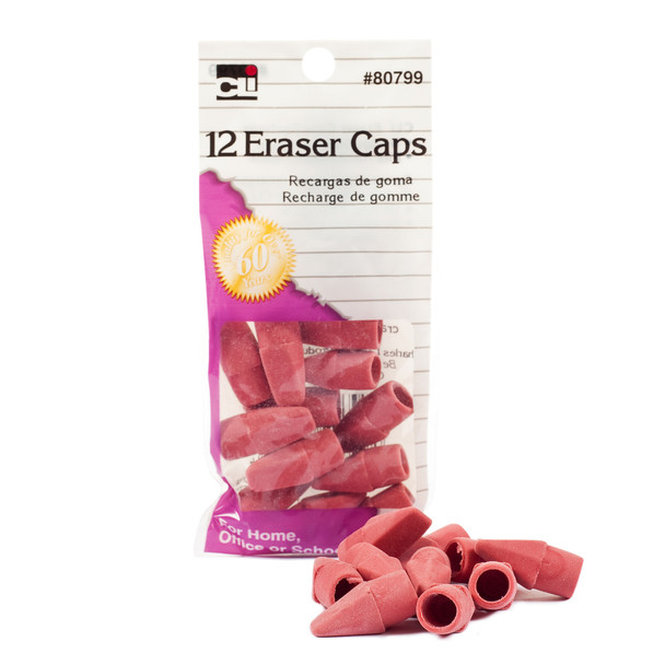 Pink Eraser Caps, Pack of 12, Bundle of 36 Packs