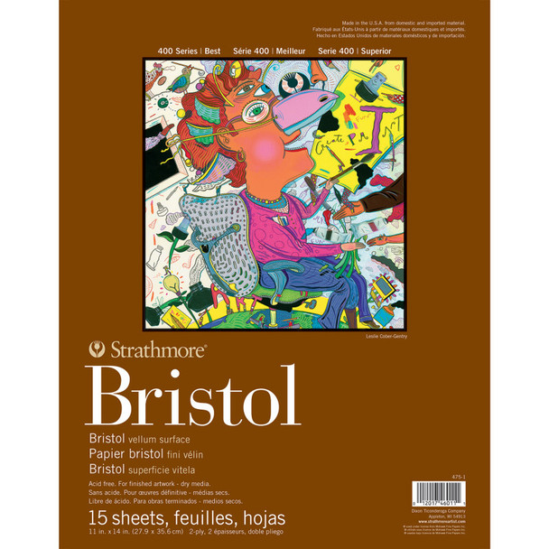 400 Series Bristol Paper Pad, Vellum Finish, 2-Ply, Tape Binding, 15 Sheet, 11x14 inch, 1 Count