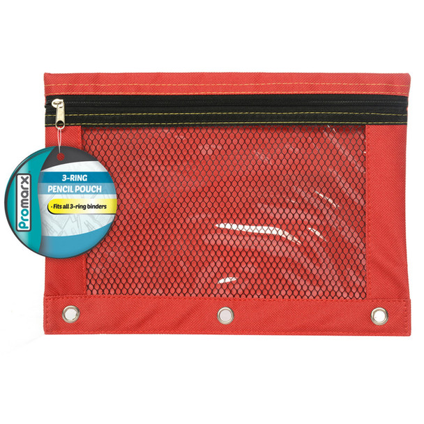 3 Ring Pencil Pouch With Mesh Window, 10" x 7.5", Assorted Colors