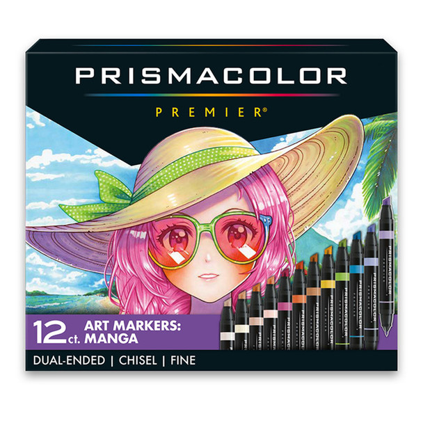 Premier® Dual-Ended Art Markers, Chisel Tip and Fine Tip, Manga Colors, 12 Count