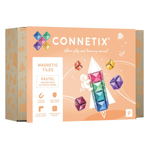Magnetic Tiles Pastel Square Pack, 40 Pieces