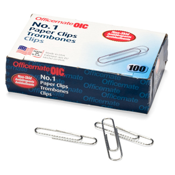 Paper Clips, #1 Non-Skid, 100 Per Box, 10 Boxes