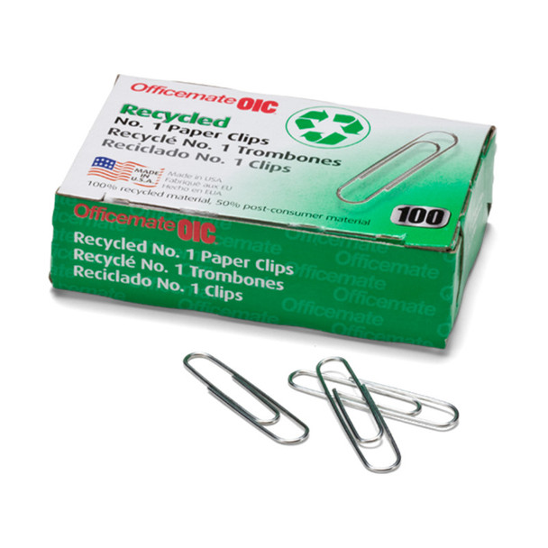Recycled Paper Clips, #1 Gem, 100 Per Box, 10 Boxes Recycled Paper Clips, #1 Gem, 100 Per Box, 10 Boxes