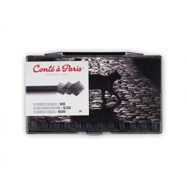 Carrés Esquisse Sketching Pastel Crayons, Black 2B, Set of 12