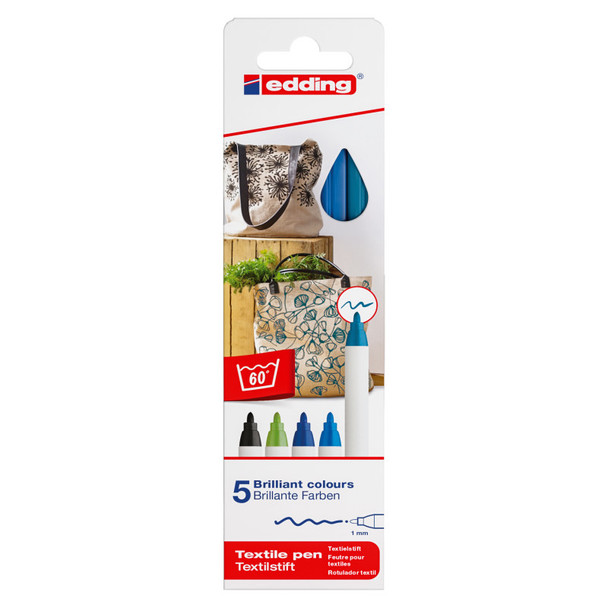 4600 Series Textile Pen, Cool Colors, Set of 5