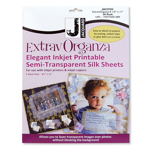 Silk Organza Inkjet Printable Fabric Sheets, 8.5" x 11", Pack of 30