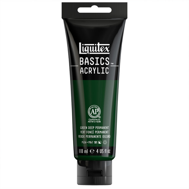 BASICS Acrylic Paint, 118 mL Tube, Permanent Green Deep