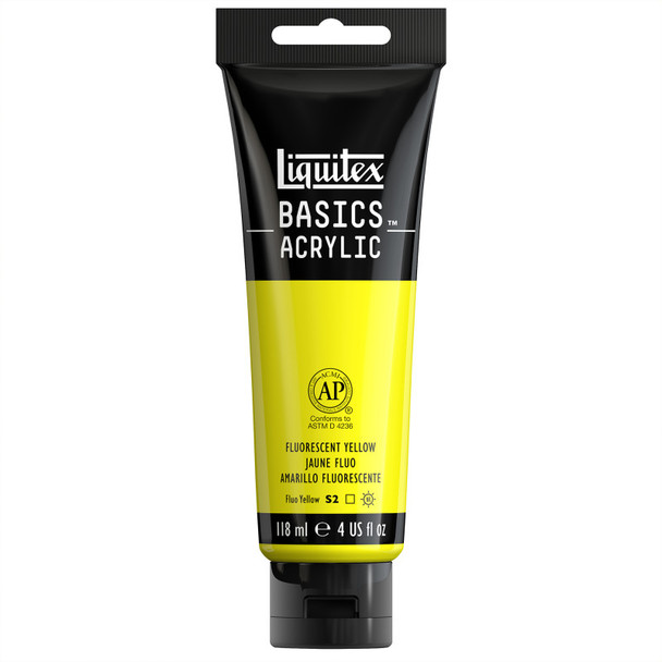 BASICS Acrylic Paint, 118 mL Tube, Fluorescent Yellow