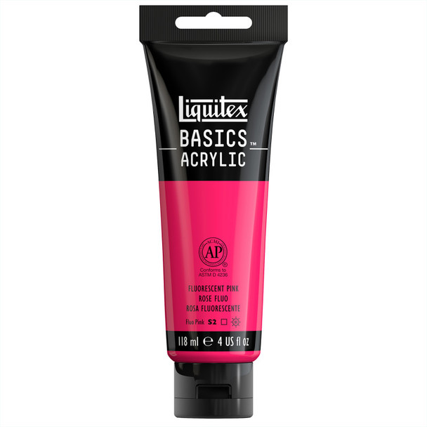 BASICS Acrylic Paint, 118 mL Tube, Fluorescent Pink