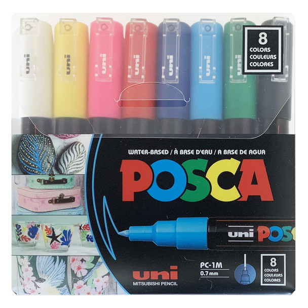 uni® POSCA PC-1M Water-Based Paint Markers, Extra Fine Tip (0.7mm), Assorted Colors, 8 Pack