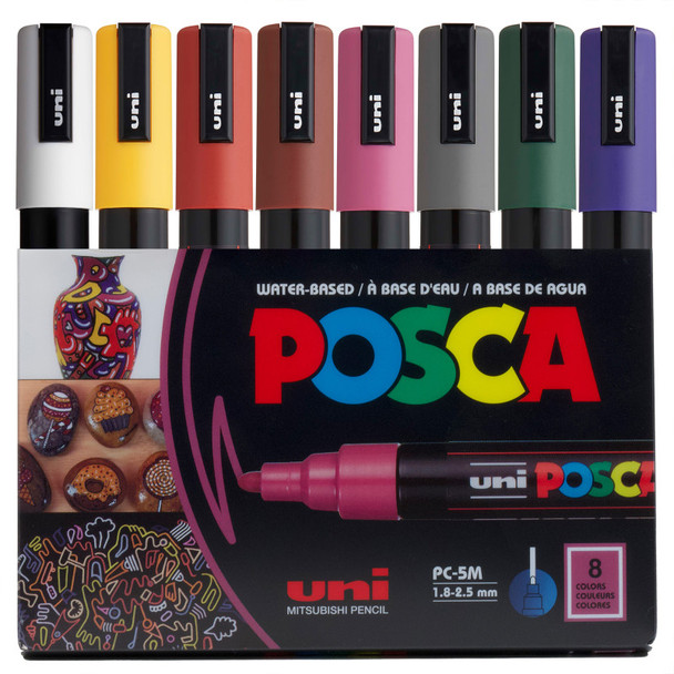 uni® POSCA PC-5M Water-Based Paint Markers, Reversible Medium Tip (1.8-2.5mm), Dark Colors, 8 Pack