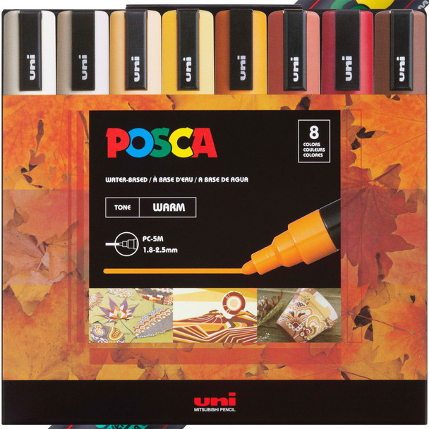 uni® POSCA PC-5M Water-Based Paint Markers, Reversible Medium Tip (1.8-2.5mm), Warm Tone Ink Colors, 8 Pack