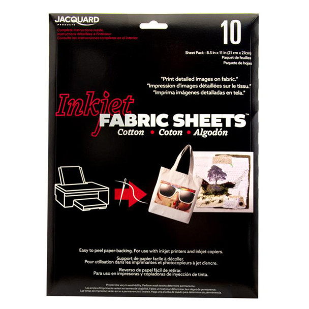 Cotton Inkjet Printable Fabric Sheets, 8.5" x 11", Pack of 10