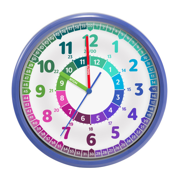Timekeeper Wall Clock with Learning Features, Silent Sweep Dial, Glass, 10 in., Multi-Color