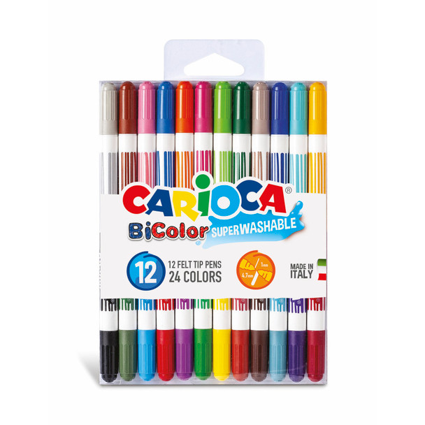 BiColor Felt Tip Washable Pens - 12 Pieces