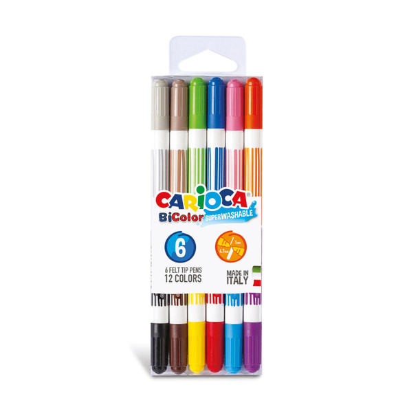 BiColor Washable Felt Tip Pens - 6 Pieces