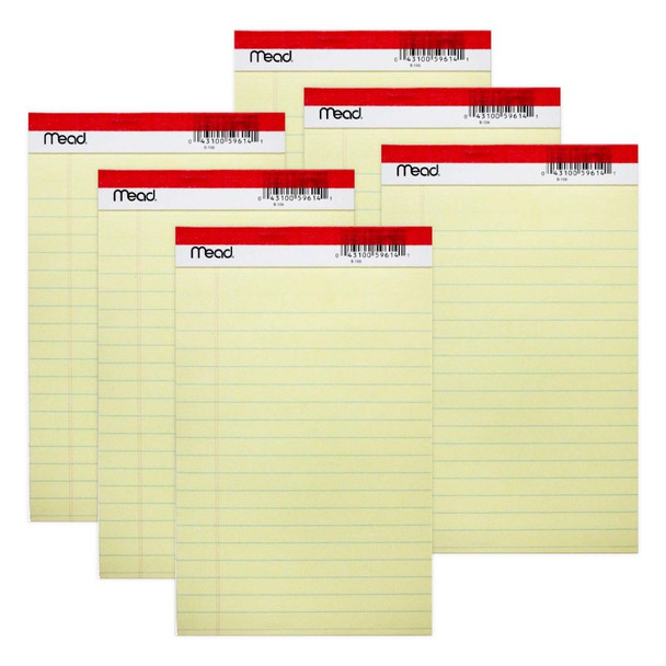 Junior Legal Pad, 50 Sheets, 5" x 8", Canary, Pack of 6