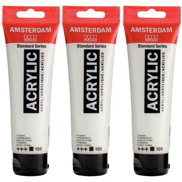Standard Acrylic Paint, 120ml, Titanium White 105, Pack of 3