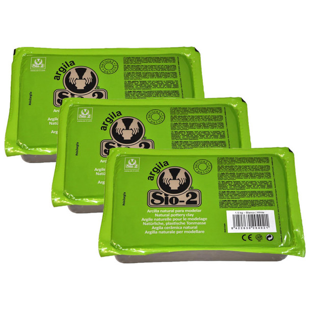 SIO-2® Argila Natural Pottery Clay, 2.2 lb (1 kg), White, Pack of 3