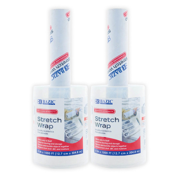 Stretch Wrap Film, 5" x 1000', Pack of 2
