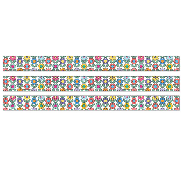 Happily Ever Elementary Retro Remix Flowers Straight Bulletin Board Borders, 36 Feet Per Pack, 3 Packs