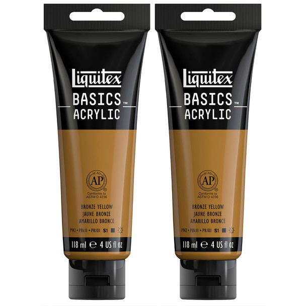 BASICS Acrylic Paint, 118 mL Tube, Bronze Yellow, Pack of 2