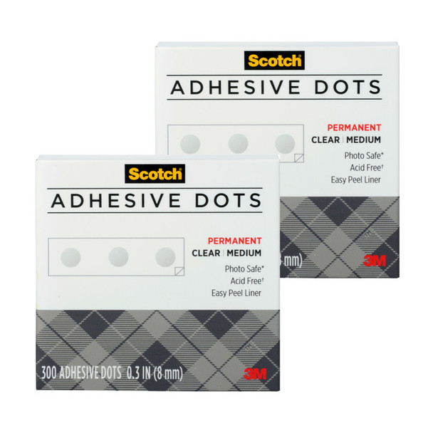 Permanent Adhesive Dots, 8 mm Medium, 300 Per Pack, 2 Packs