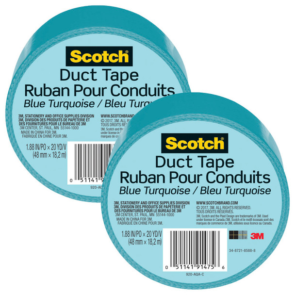 Duct Tape for Artists, 1.88 in x 20 yd (48 mm x 18.2 m), Blue Turquoise, Pack of 2