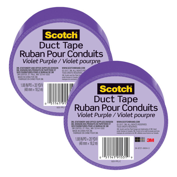 Duct Tape for Artists, 1.88 in x 20 yd (48 mm x 18.2 m), Purple, Pack of 2