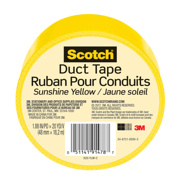 Duct Tape for Artists, 1.88 in x 20 yd (48 mm x 18.2 m), Sunshine Yellow