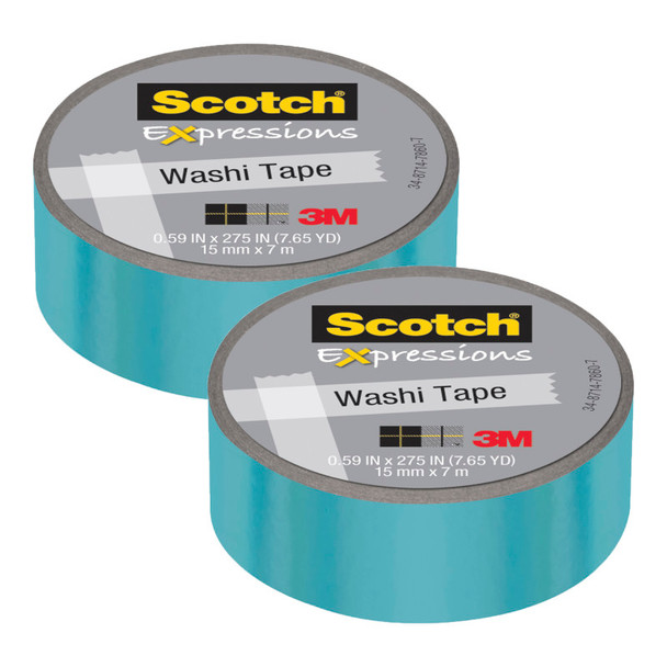 Expressions Washi Tape, .59" x 275", Iridescent Blue, Pack of 2