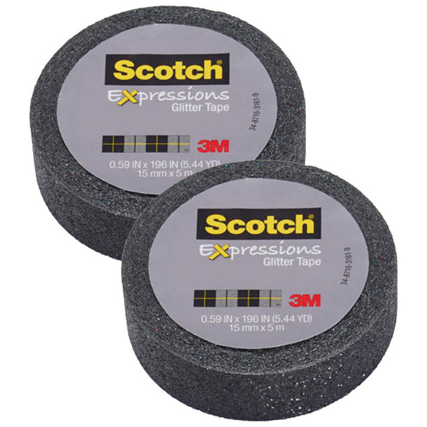 Expressions Glitter Tape, .59" x 196", Black, Pack of 2