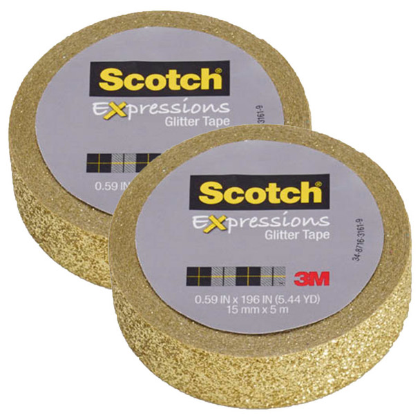 Expressions Glitter Tape, .59" x 196", Gold Glitter, Pack of 2