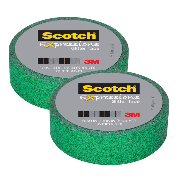 Expressions Glitter Tape, .59" x 196", Dark Green Glitter, Pack of 2