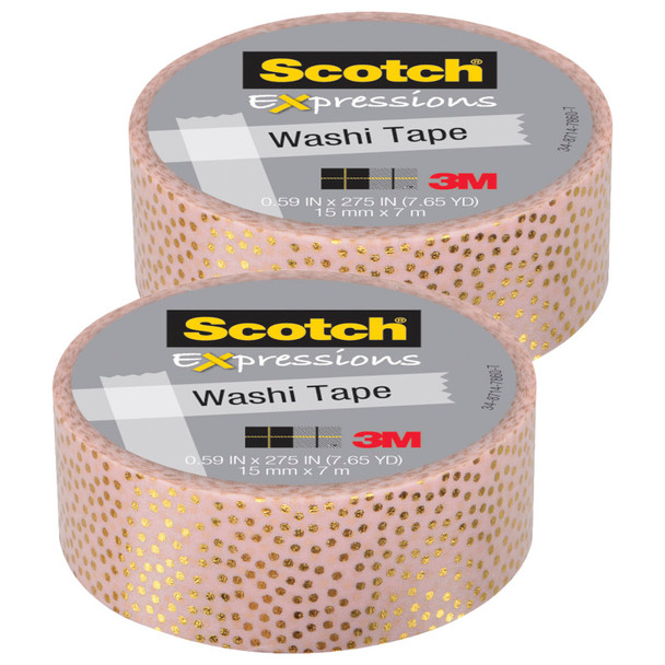 Expressions Washi Tape, .59" x 275", Speckled Gold Pastel Pink, Pack of 2