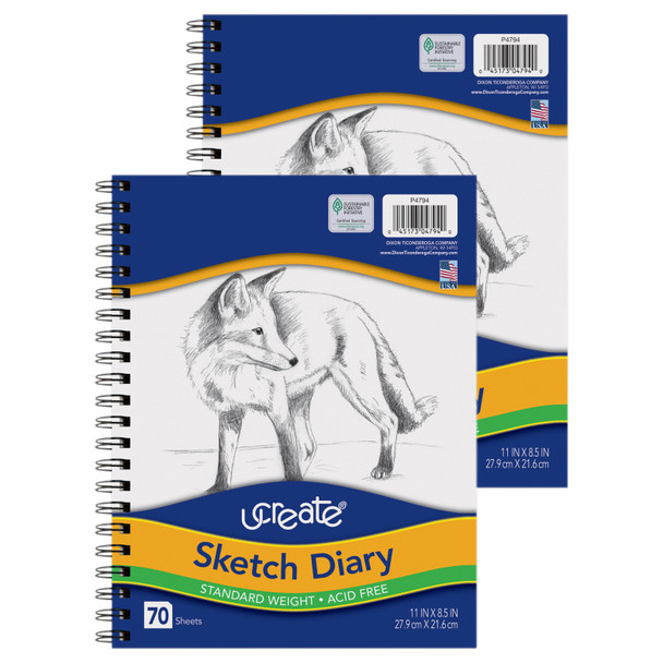 Sketch Diary, Standard Weight, 11" x 8-1/2", 70 Sheets Per Pack, Pack of 2