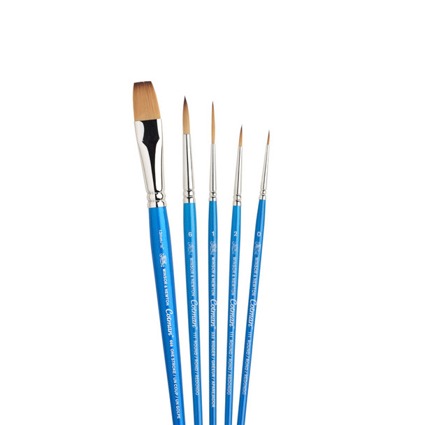 Cotman Watercolor Brushes, Set of 5 (Round 0, 2, & 6, Rigger 1, One Stroke 1/2")