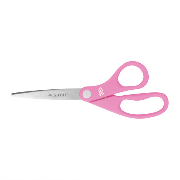 All Purpose Pink Ribbon Scissors, Breast Cancer Awareness, 8 in Long, 3.5 in Cut Length, Straight Pink Handle