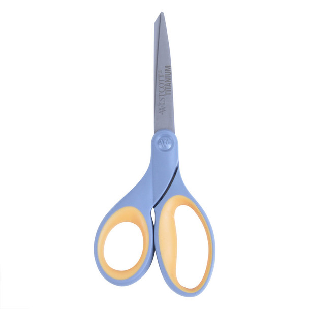 Titanium Bonded Scissors, Left Handed, 8 in Long, 3.5 in Cut Length, Straight Gray/Yellow Handle