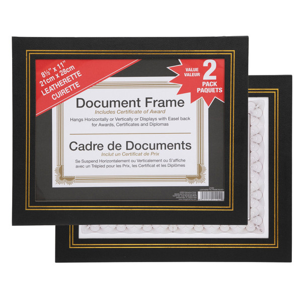 Document Frame, Black & Gold Leatherette, 8.5x11 in, Pack of 2