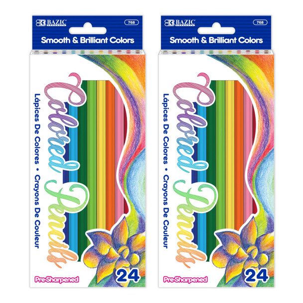 Colored Pencils, Assorted Colors, 24 Per Pack, 2 Packs