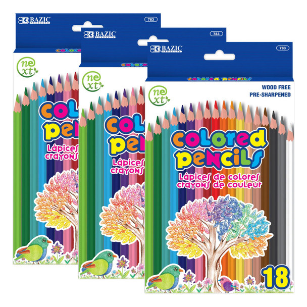 Next Colored Pencils, Assorted Colors, 18 Per Pack, 3 Packs