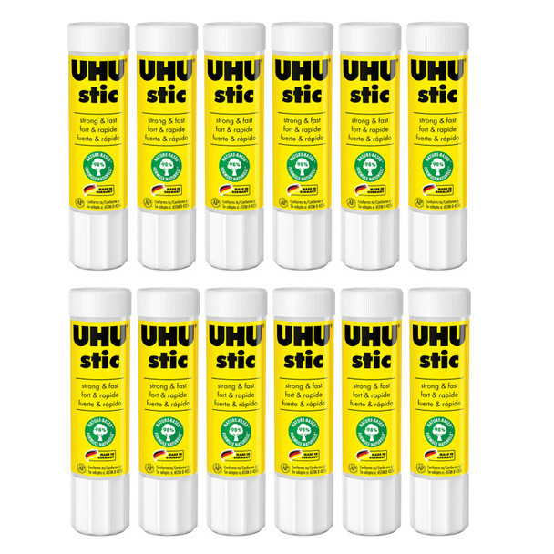 UHU Stic Permanent Glue Stick, Clear, 21 g, Pack of 12