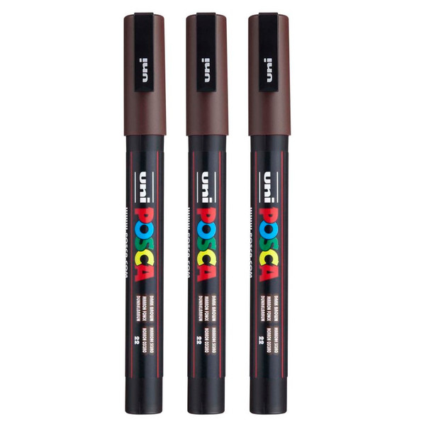 PC-3M Paint Marker, Fine Bullet Tip (0.9-1.3 mm), Dark Brown, Pack of 3
