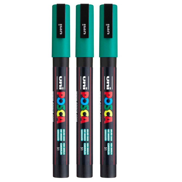 PC-3M Paint Marker, Fine Bullet Tip (0.9-1.3 mm), Emerald Green, Pack of 3
