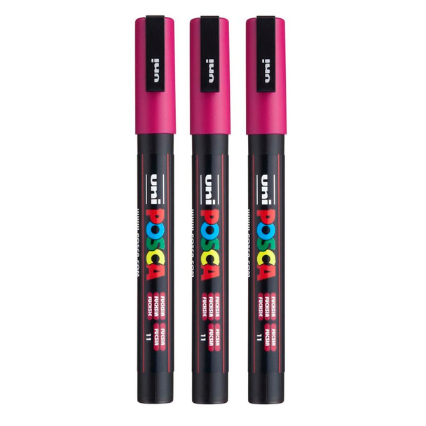 PC-3M Paint Marker, Fine Bullet Tip (0.9-1.3 mm), Fuchsia, Pack of 3