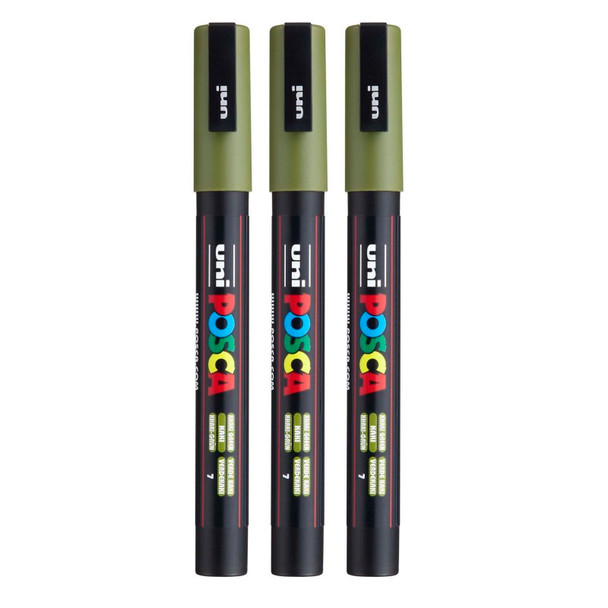 PC-3M Paint Marker, Fine Bullet Tip (0.9-1.3 mm), Khaki Green, Pack of 3