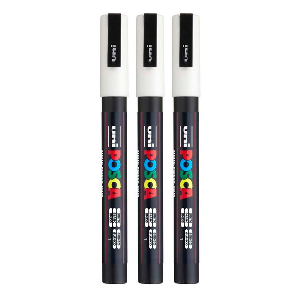 PC-3M Paint Marker, Fine Bullet Tip (0.9-1.3 mm), White, Pack of 3