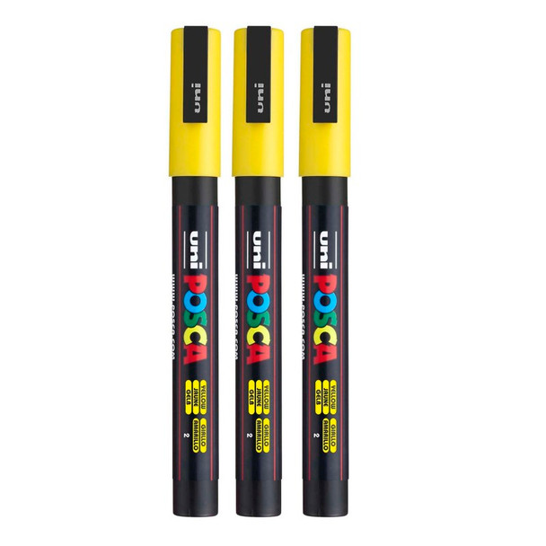 PC-3M Paint Marker, Fine Bullet Tip (0.9-1.3 mm), Yellow, Pack of 3