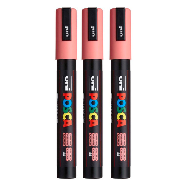 PC-5M Paint Markers, Medium Bullet Tip (1.8-2.5 mm), Coral Pink, Pack of 3